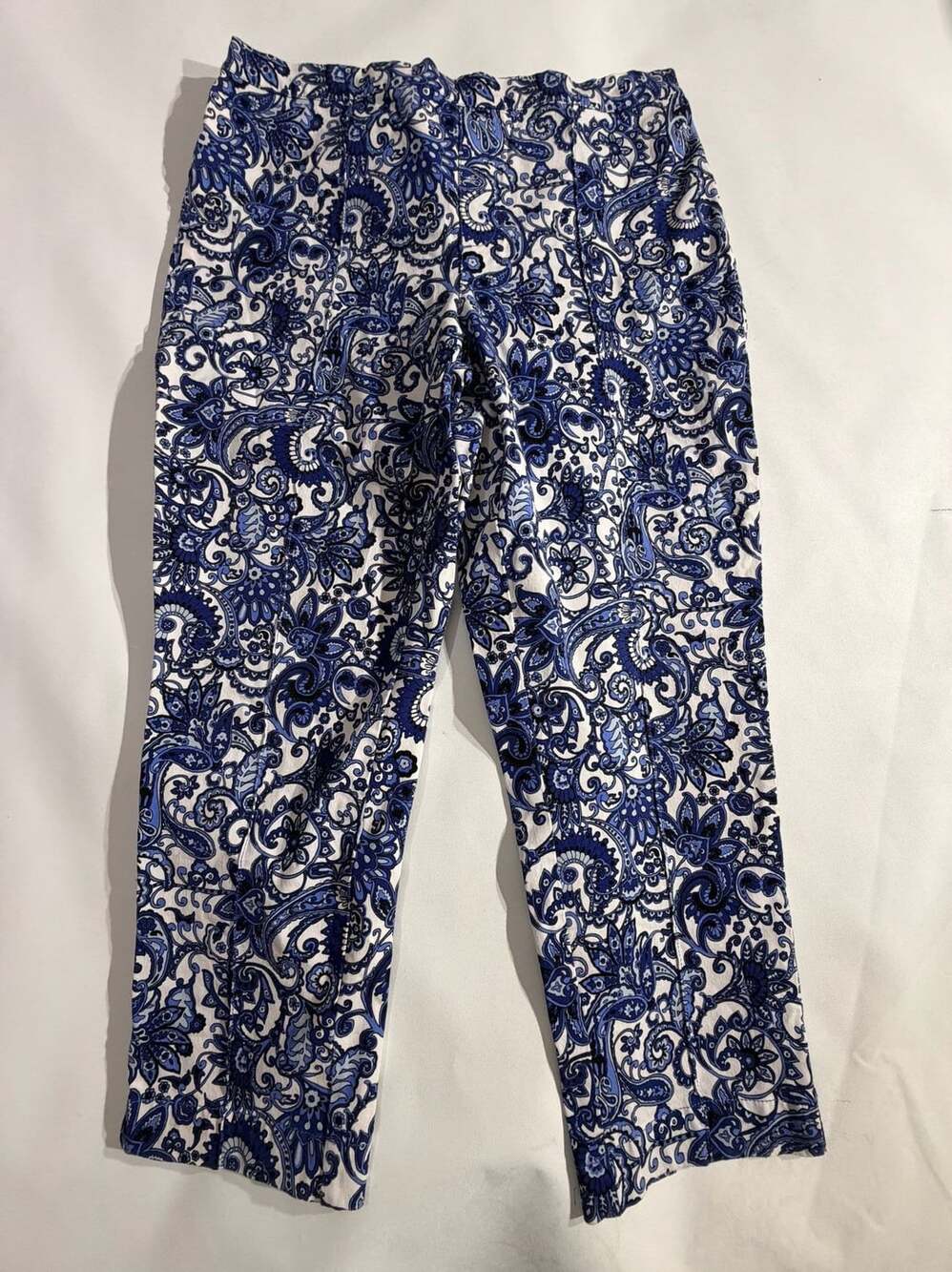 Isaac Mizrahi Live Blue White Paisley Stretch Pants Womens Size 14